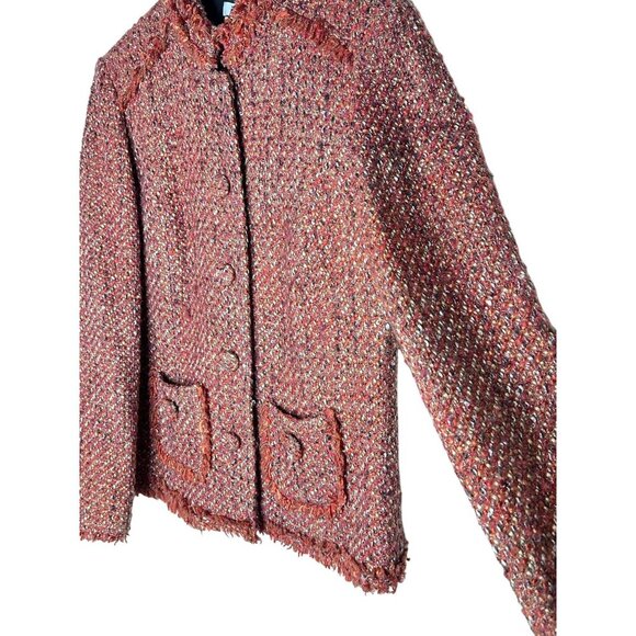 Chico's Tweed Jacket Womens Size 1 SARAIH Red Orange Button Front Lined‎ - Picture 8 of 11
